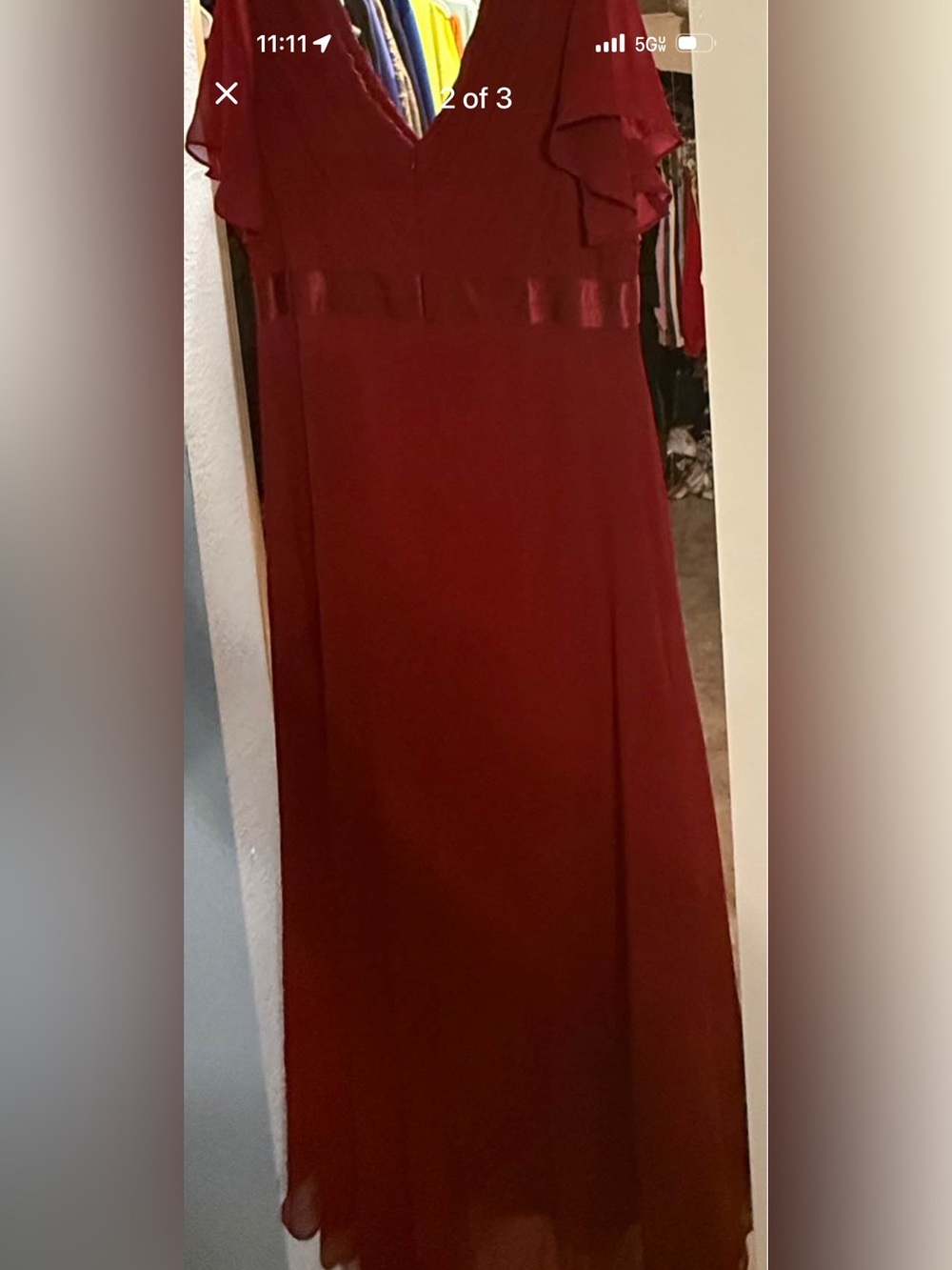Ever Pretty Burgundy Maxi Dress Skirt with Ruffled Sleeves